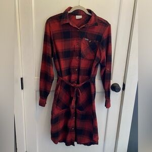 Columbia Dark Red and Black Plaid Shirt Dress